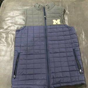 Michigan Wolverines Colosseum Mens Medium Puff Full Zip Blue Gold Vest-NWOT